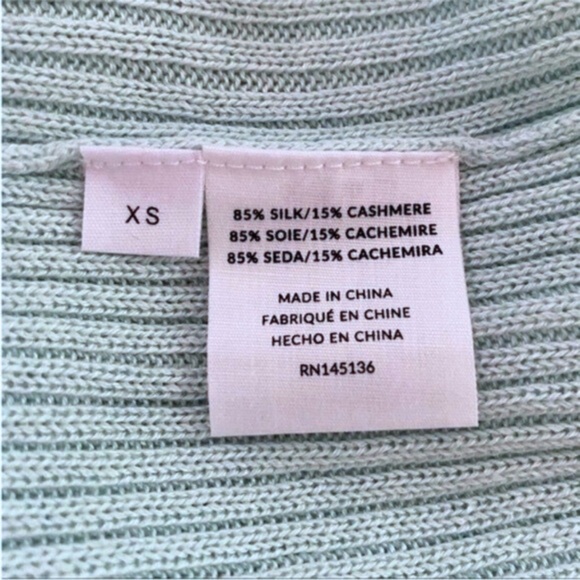 NEW Naadam Silk Cashmere Ribbed Short Sleeve Cardigan Pale Blue XS - Picture 13 of 14